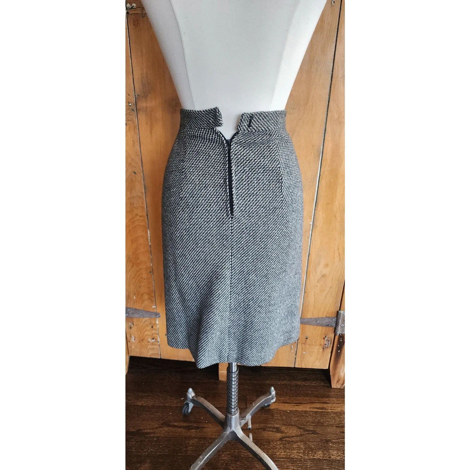 Vintage 90s Wool Coat   Skirt Set in ZigZag Stripe Grey Black / S