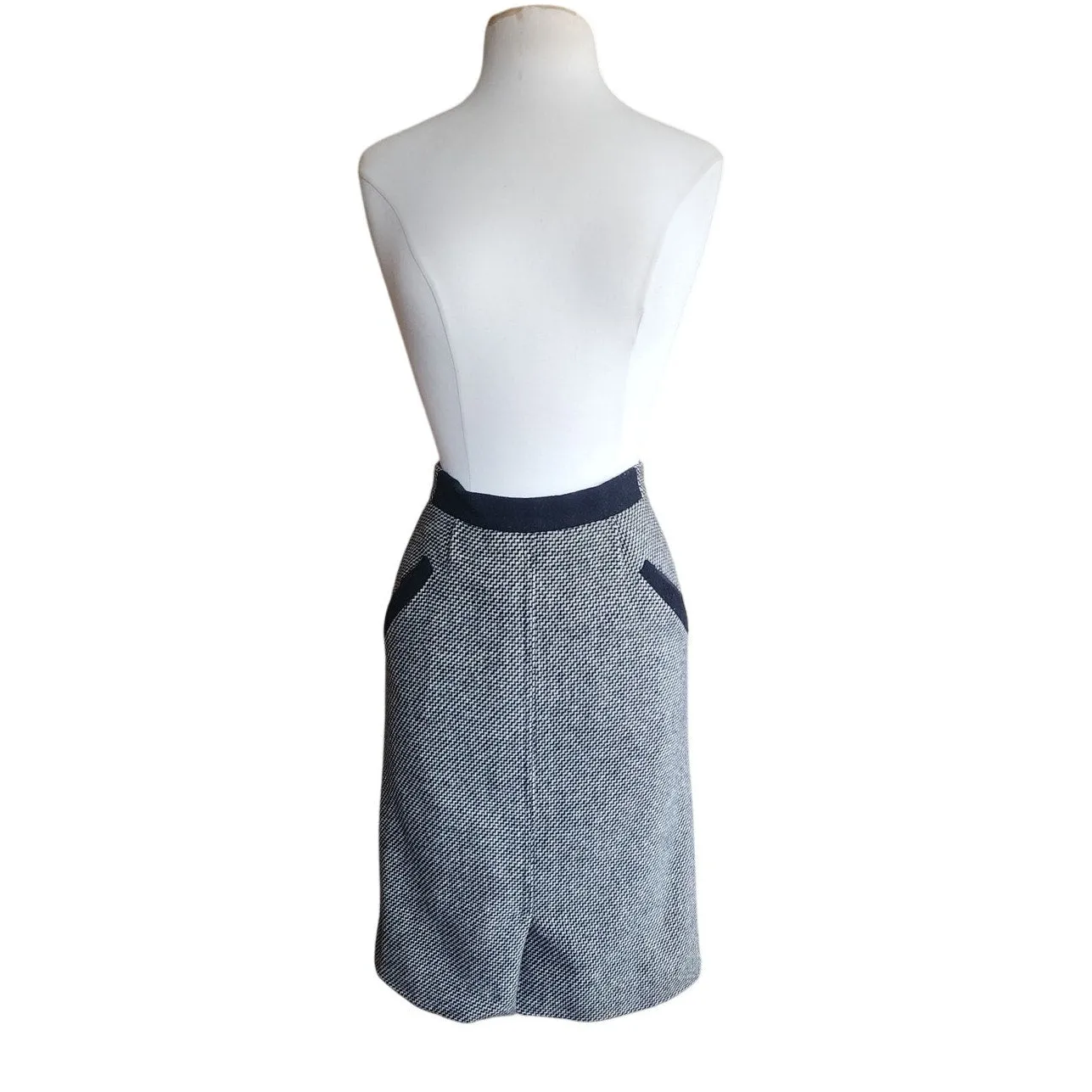 Vintage 90s Wool Coat   Skirt Set in ZigZag Stripe Grey Black / S