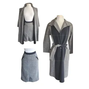 Vintage 90s Wool Coat   Skirt Set in ZigZag Stripe Grey Black / S