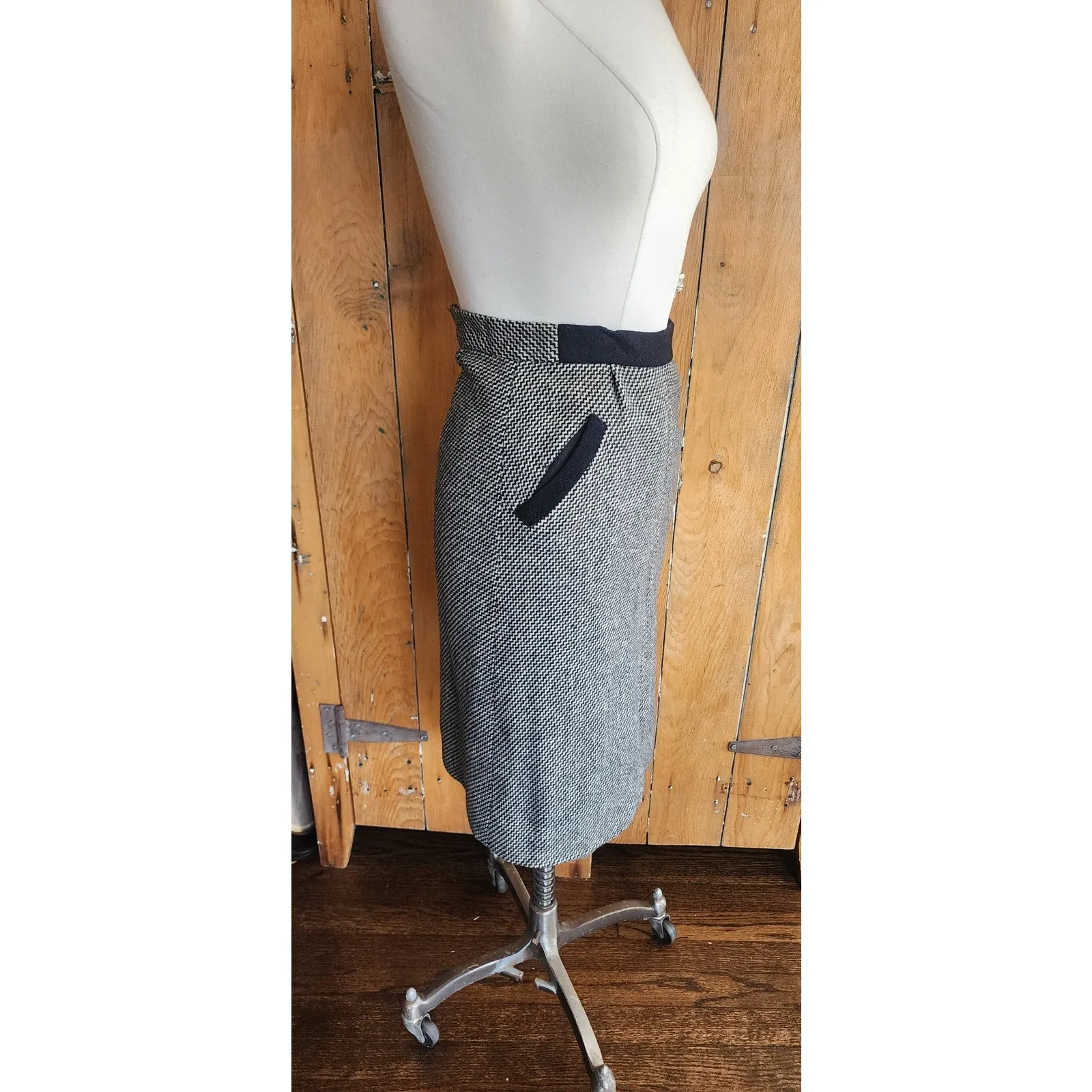 Vintage 90s Wool Coat   Skirt Set in ZigZag Stripe Grey Black / S