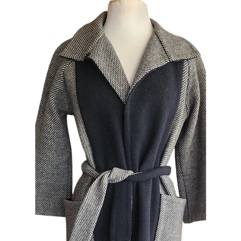 Vintage 90s Wool Coat   Skirt Set in ZigZag Stripe Grey Black / S