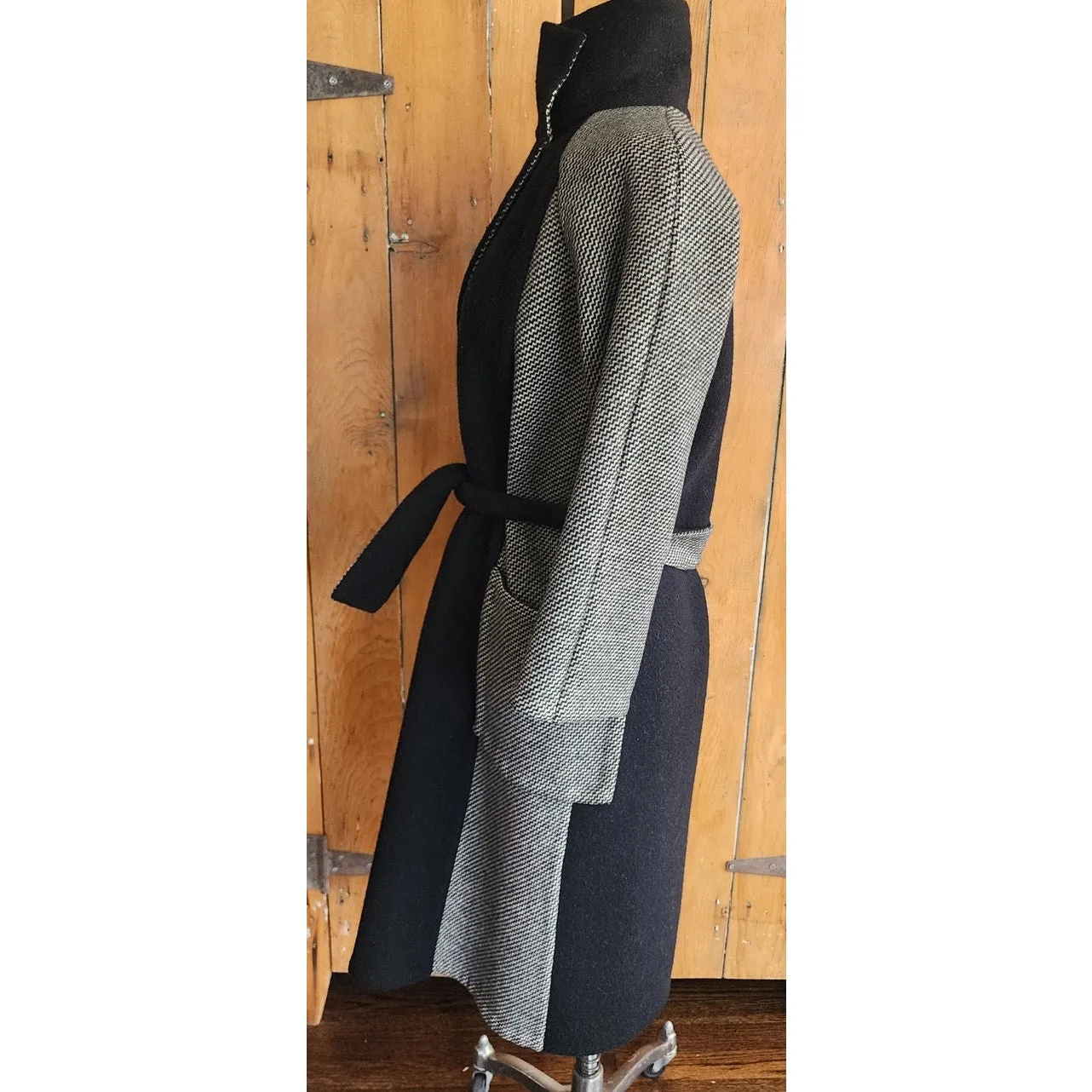 Vintage 90s Wool Coat   Skirt Set in ZigZag Stripe Grey Black / S