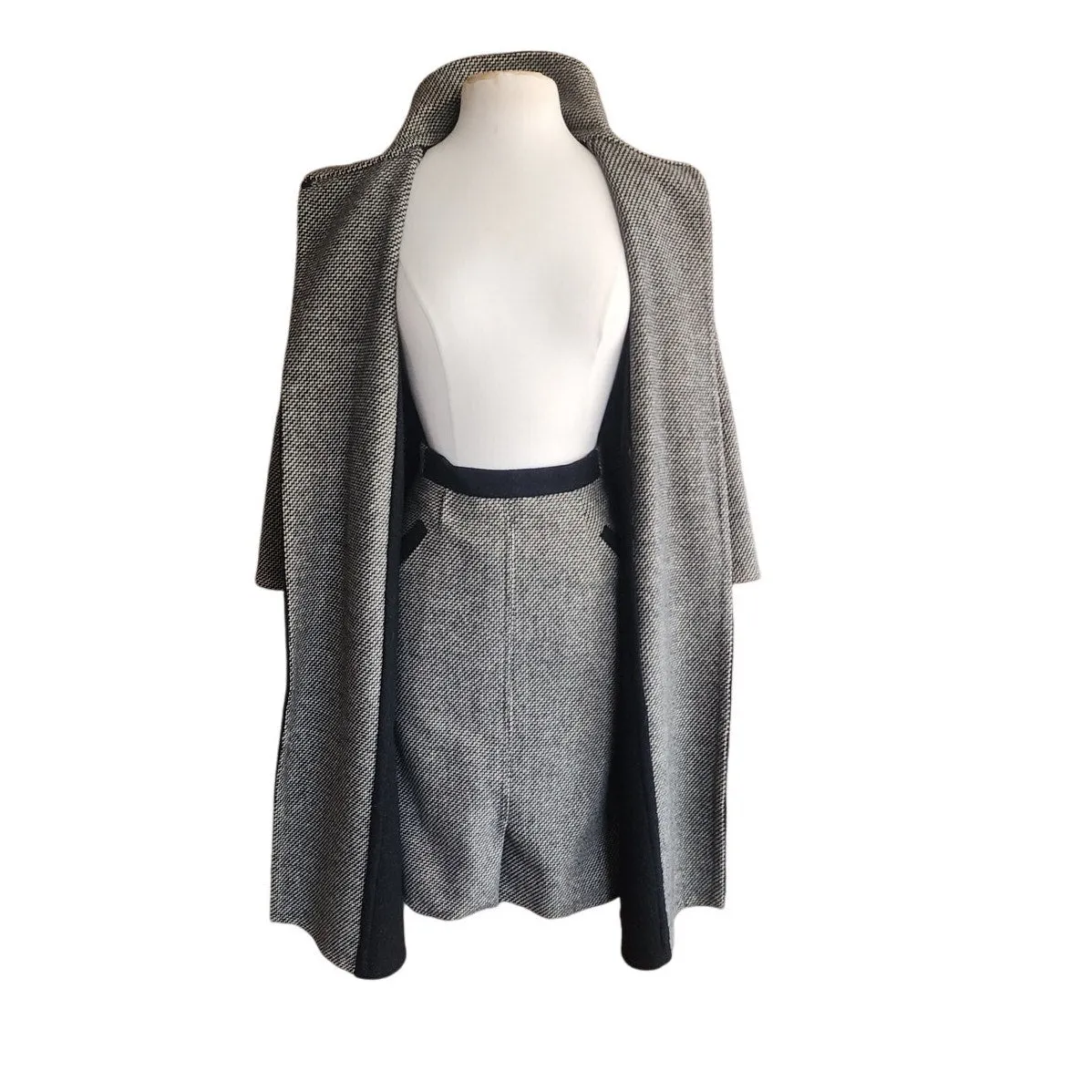 Vintage 90s Wool Coat   Skirt Set in ZigZag Stripe Grey Black / S
