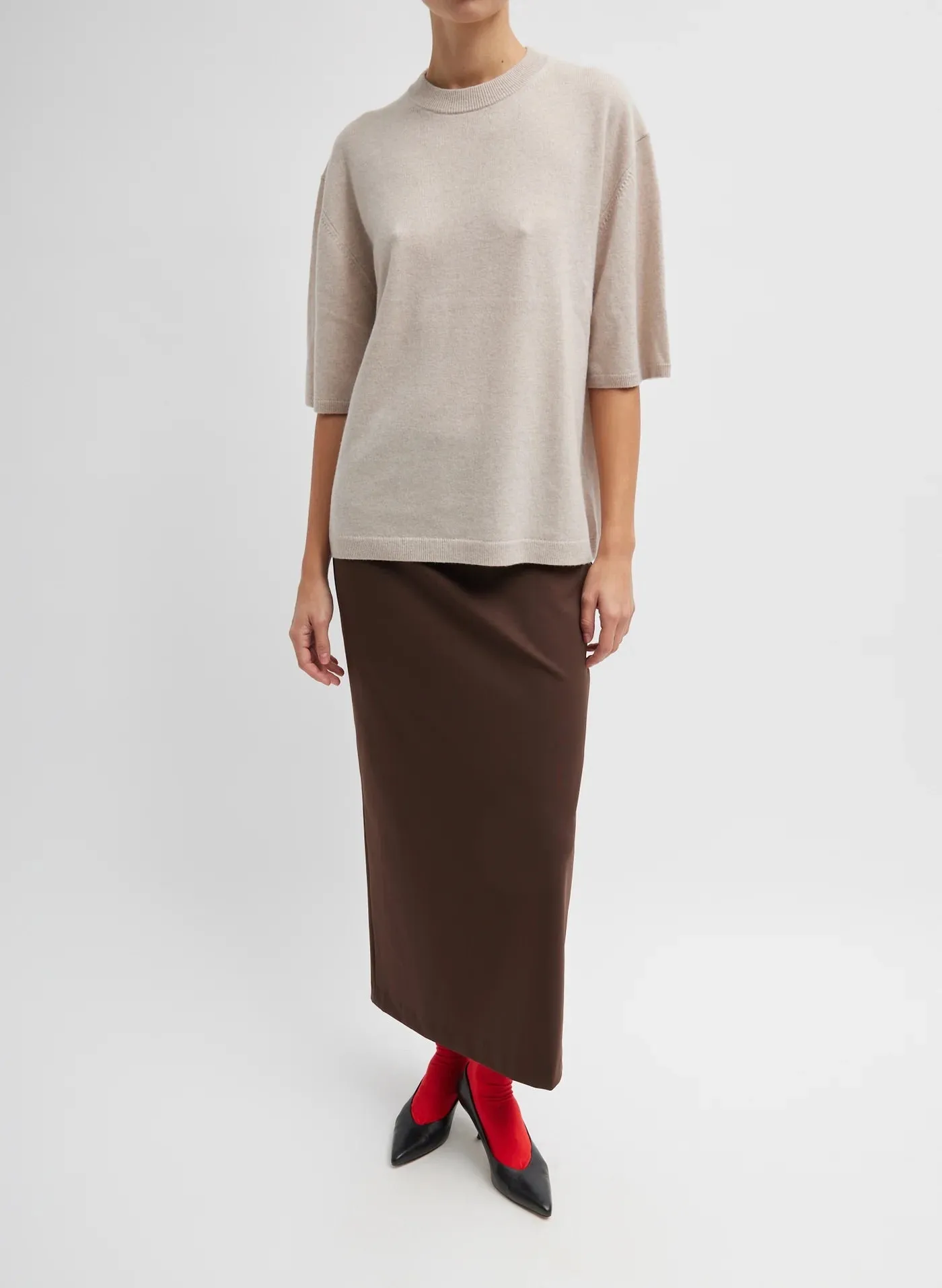 Washable Cashmere Oversized Easy T-Shirt Oatmeal