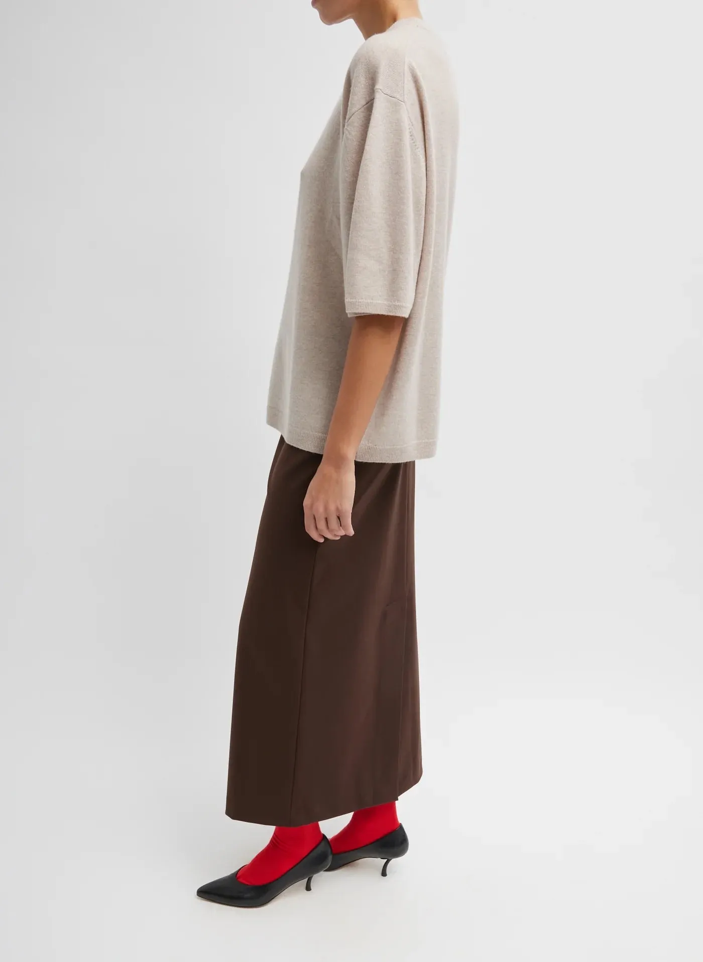 Washable Cashmere Oversized Easy T-Shirt Oatmeal