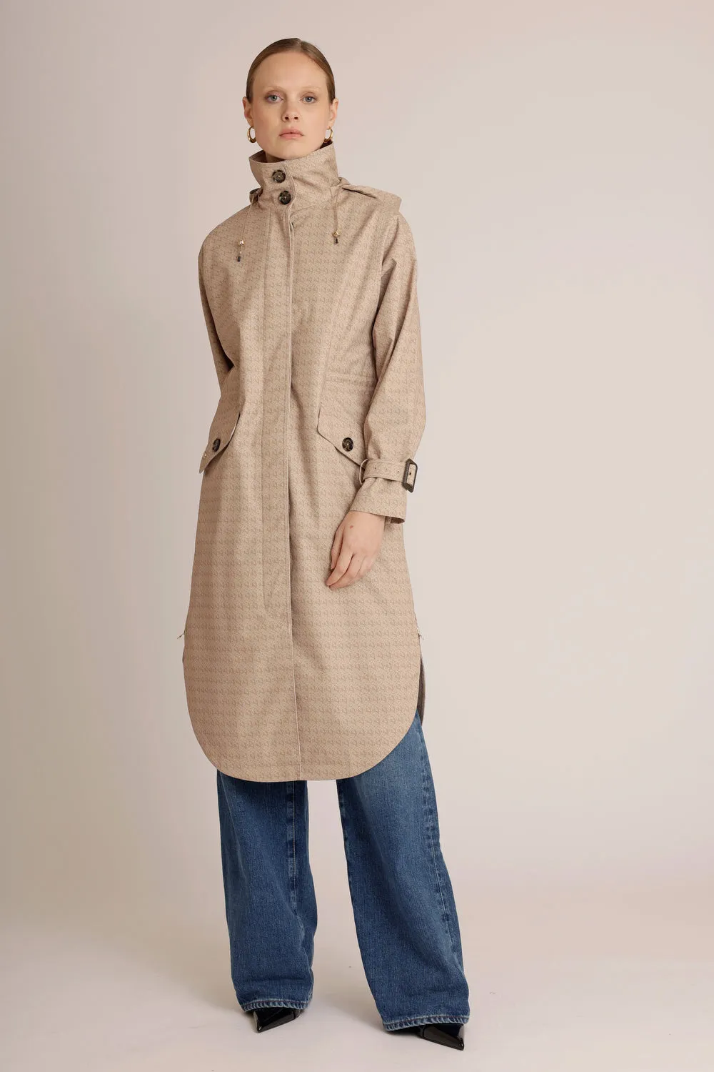 Waterproof Luxury Tailored Poncho  | Beige Monogram