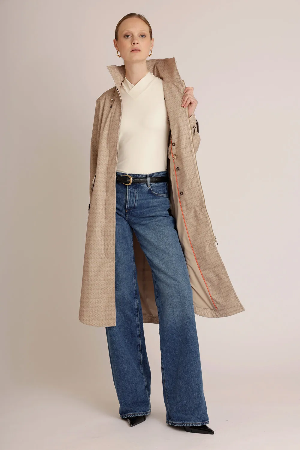 Waterproof Luxury Tailored Poncho  | Beige Monogram