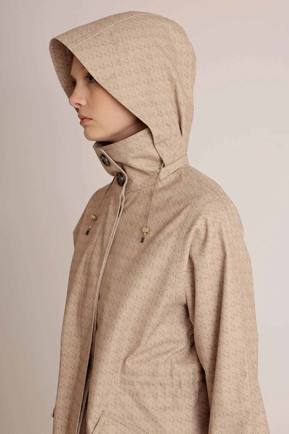 Waterproof Luxury Tailored Poncho  | Beige Monogram