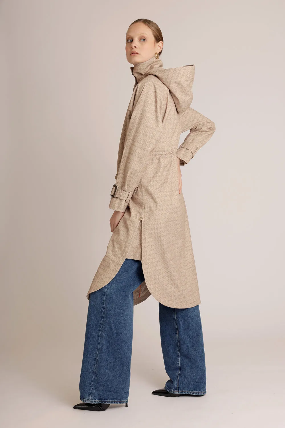 Waterproof Luxury Tailored Poncho  | Beige Monogram