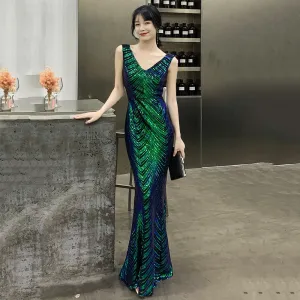 wei yin AE0240 Green Evening Dresses V-Neck Mermaid Sequined Formal Dresses Women Elegant Party Gowns 2022 Robe De Soiree