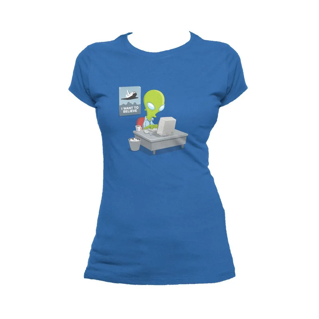 Weird Science I Want To Believe Official Women's T-shirt (Royal Blue)