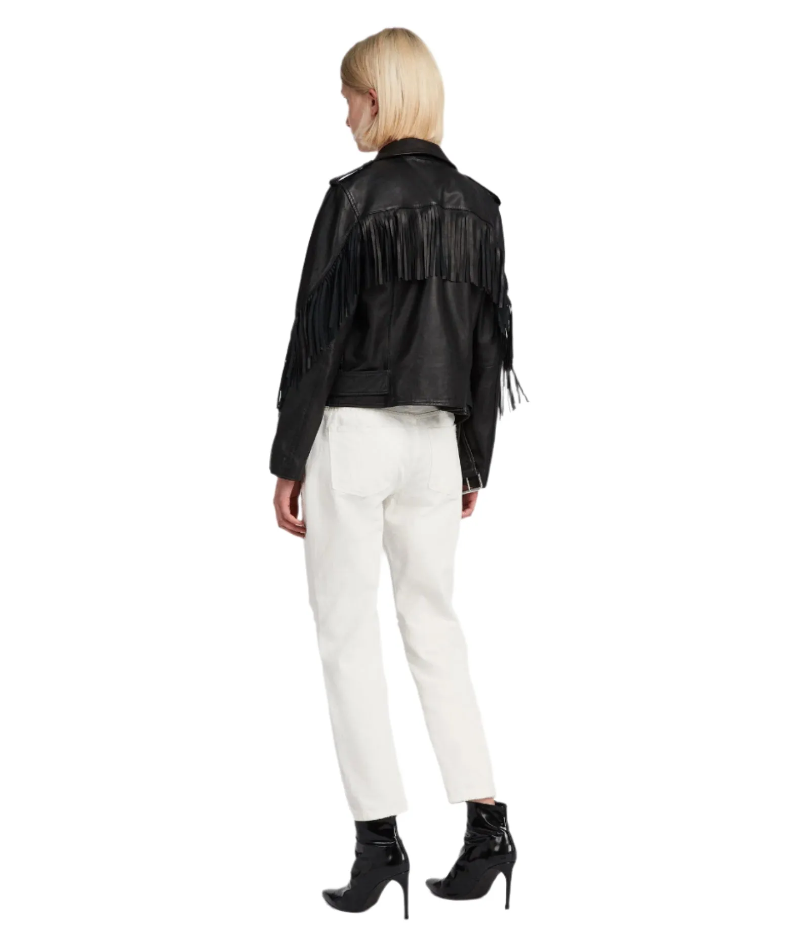 Western Biker Fringe Black Leather Jacket for Women Cowgirl WFJ760