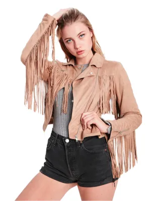 Western Fringe Beige Leather Jacket for Women Cowgirl WFJ205