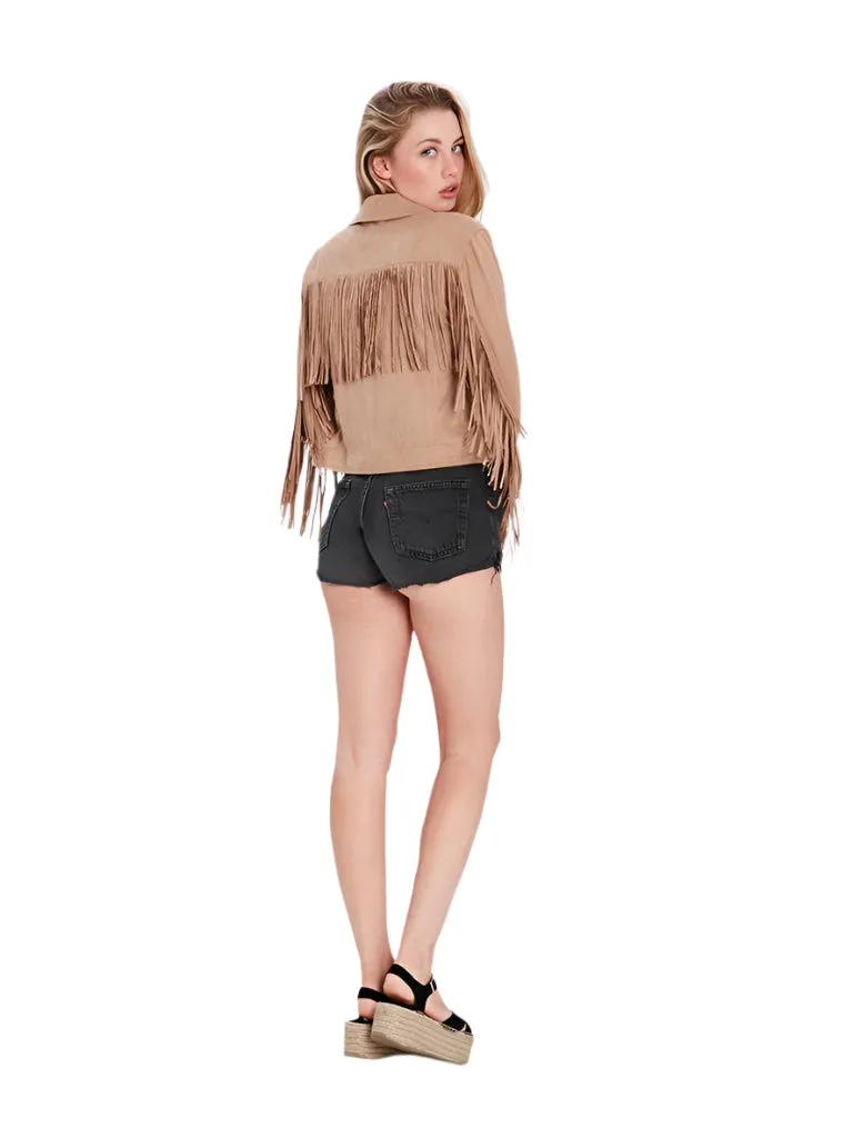Western Fringe Beige Leather Jacket for Women Cowgirl WFJ205