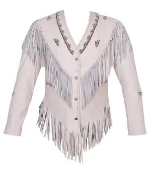 Western Fringe Beige Leather Jacket for Women Cowgirl WFJ228