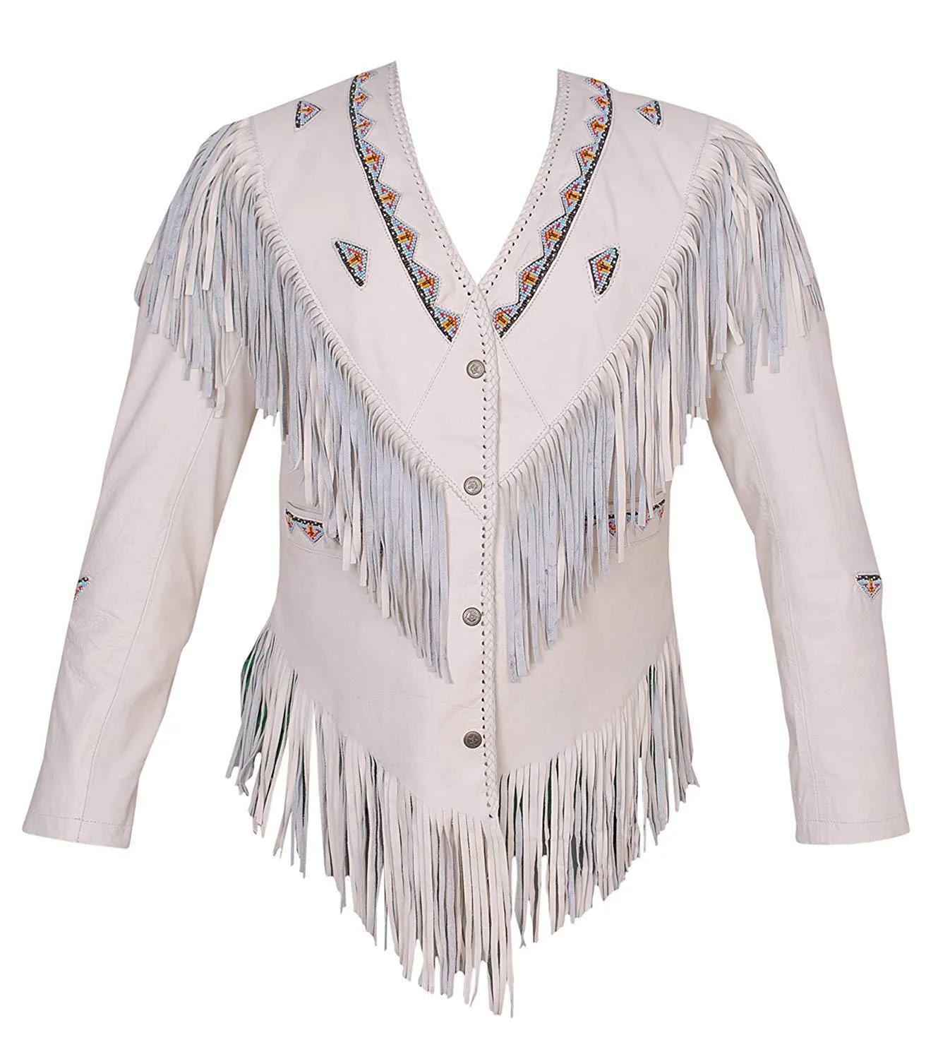 Western Fringe Beige Leather Jacket for Women Cowgirl WFJ228