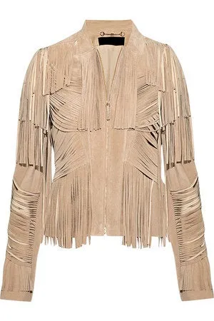 Western Fringe Beige Suede Leather Jacket for Women Cowgirl WFJ511