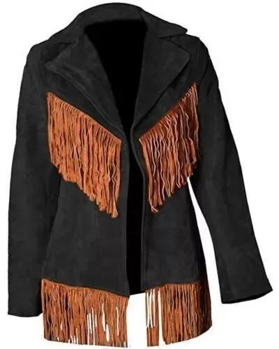 Western Fringe Black Suede Leather Jacket for Women Cowgirl WFJ727