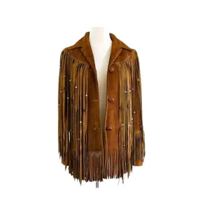 Western Fringe Brown Suede Leather Jacket for Women WFJ517