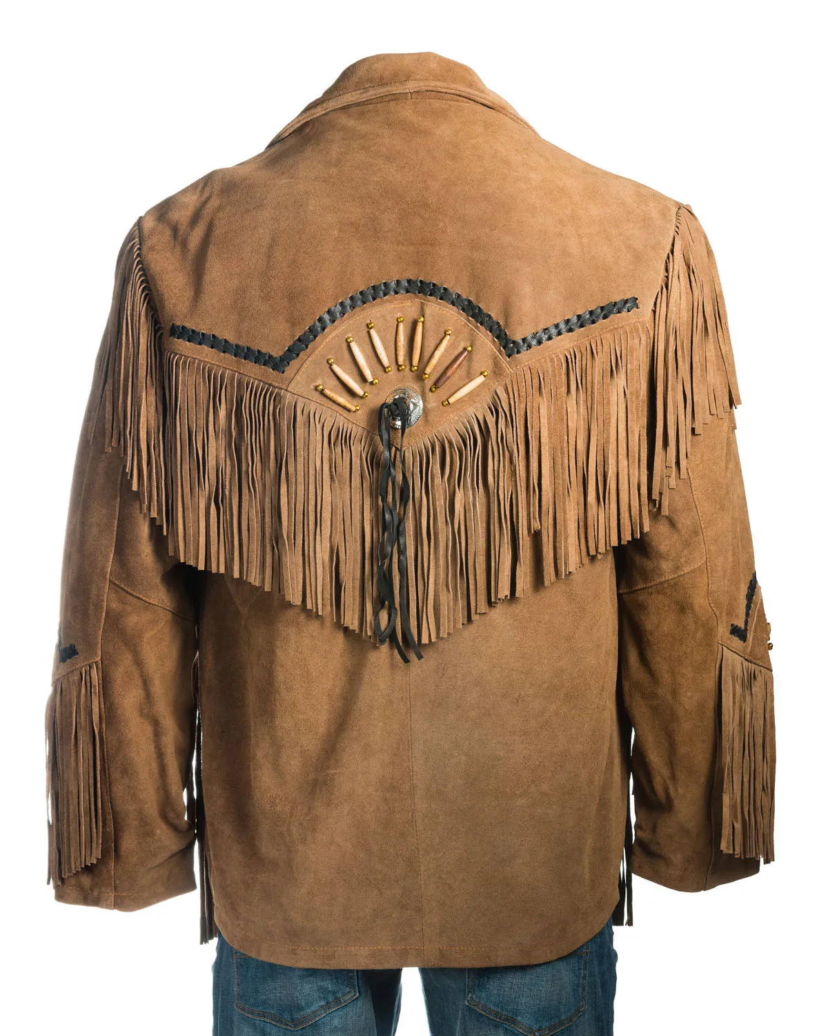 Western Suede Leather Fringe Bone Work Jacket for Men in All Colors MWJ901