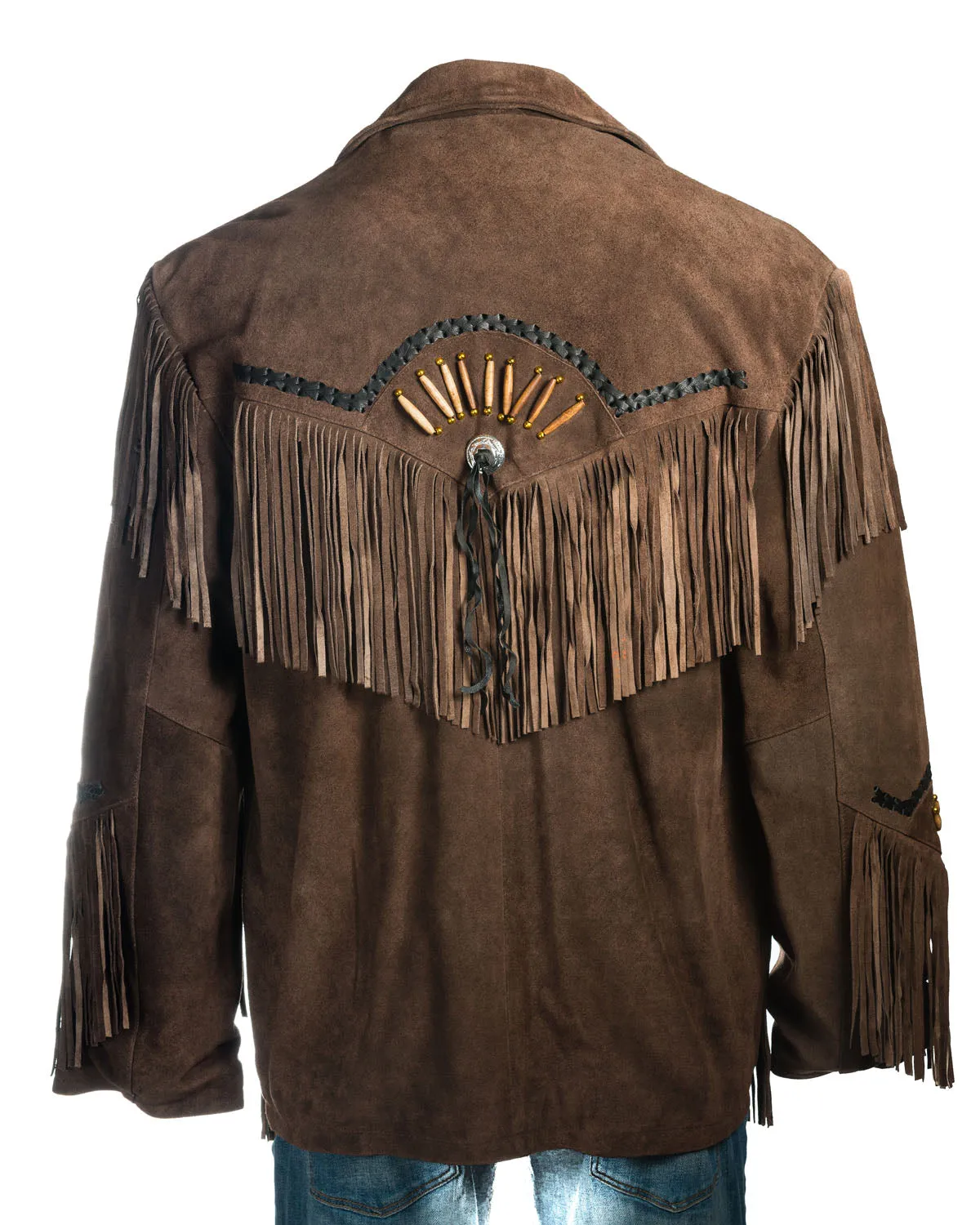 Western Suede Leather Fringe Bone Work Jacket for Men in All Colors MWJ901