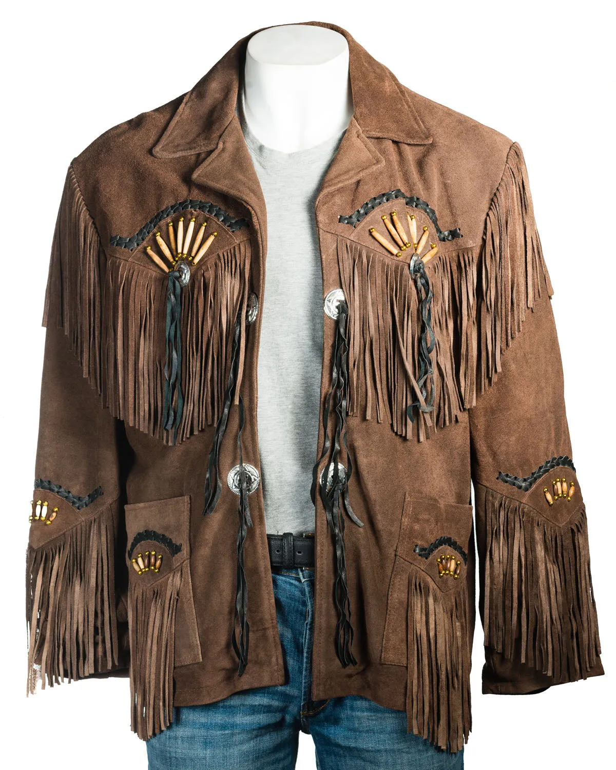Western Suede Leather Fringe Bone Work Jacket for Men in All Colors MWJ901