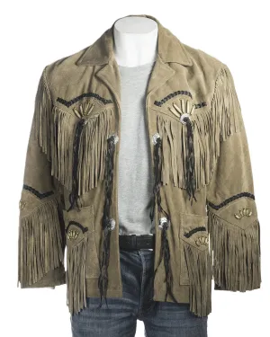 Western Suede Leather Fringe Bone Work Jacket for Men in All Colors MWJ901