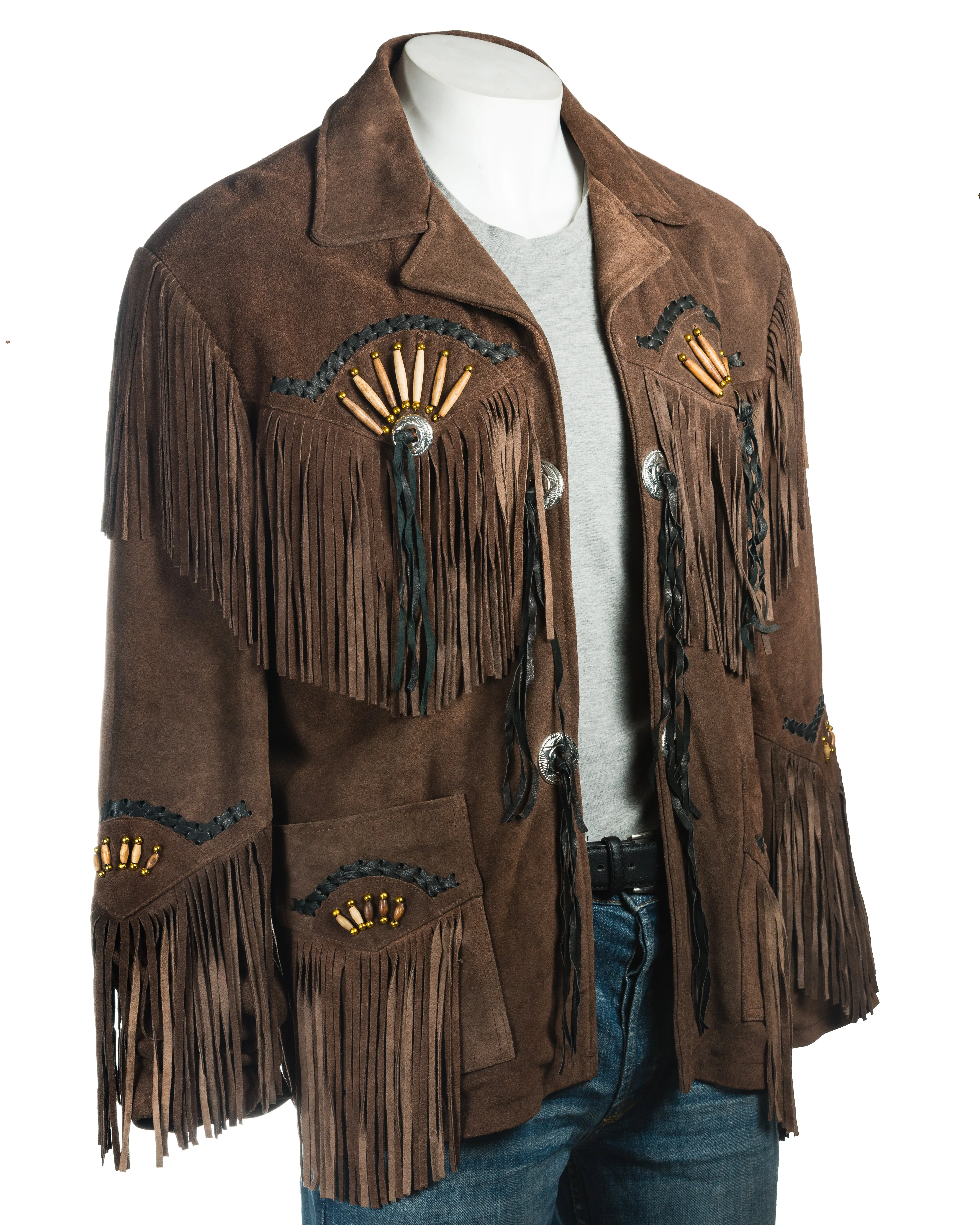 Western Suede Leather Fringe Bone Work Jacket for Men in All Colors MWJ901