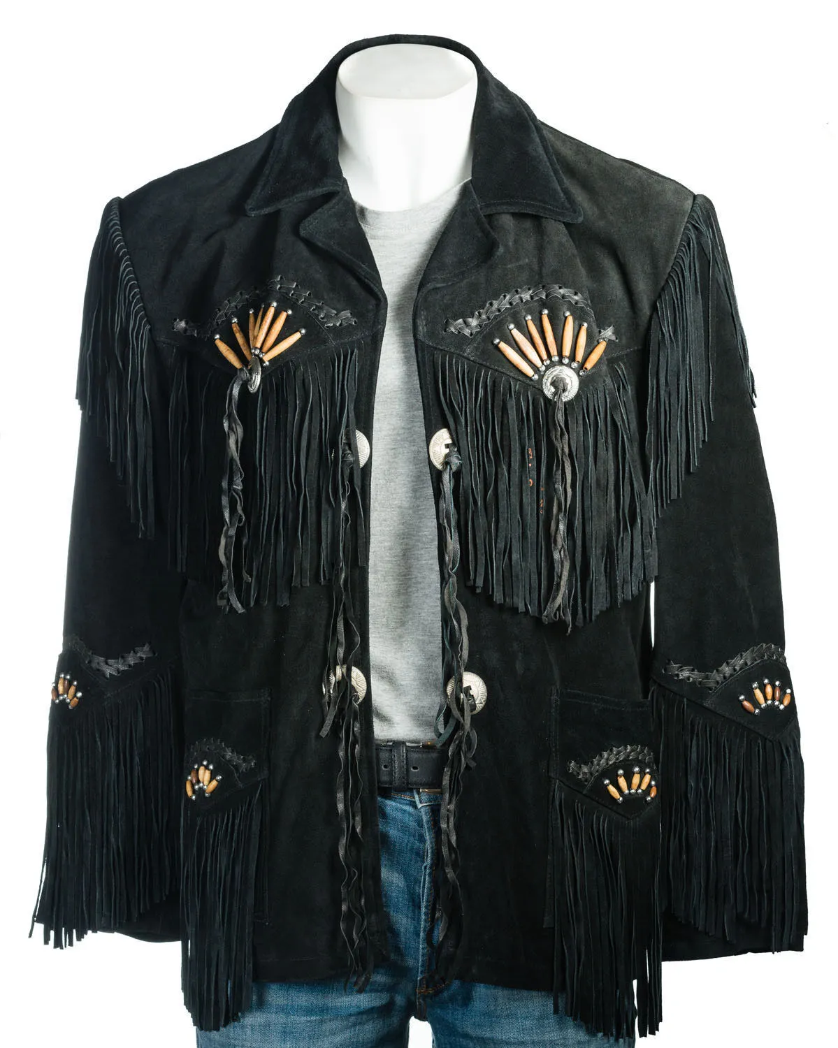 Western Suede Leather Fringe Bone Work Jacket for Men in All Colors MWJ901