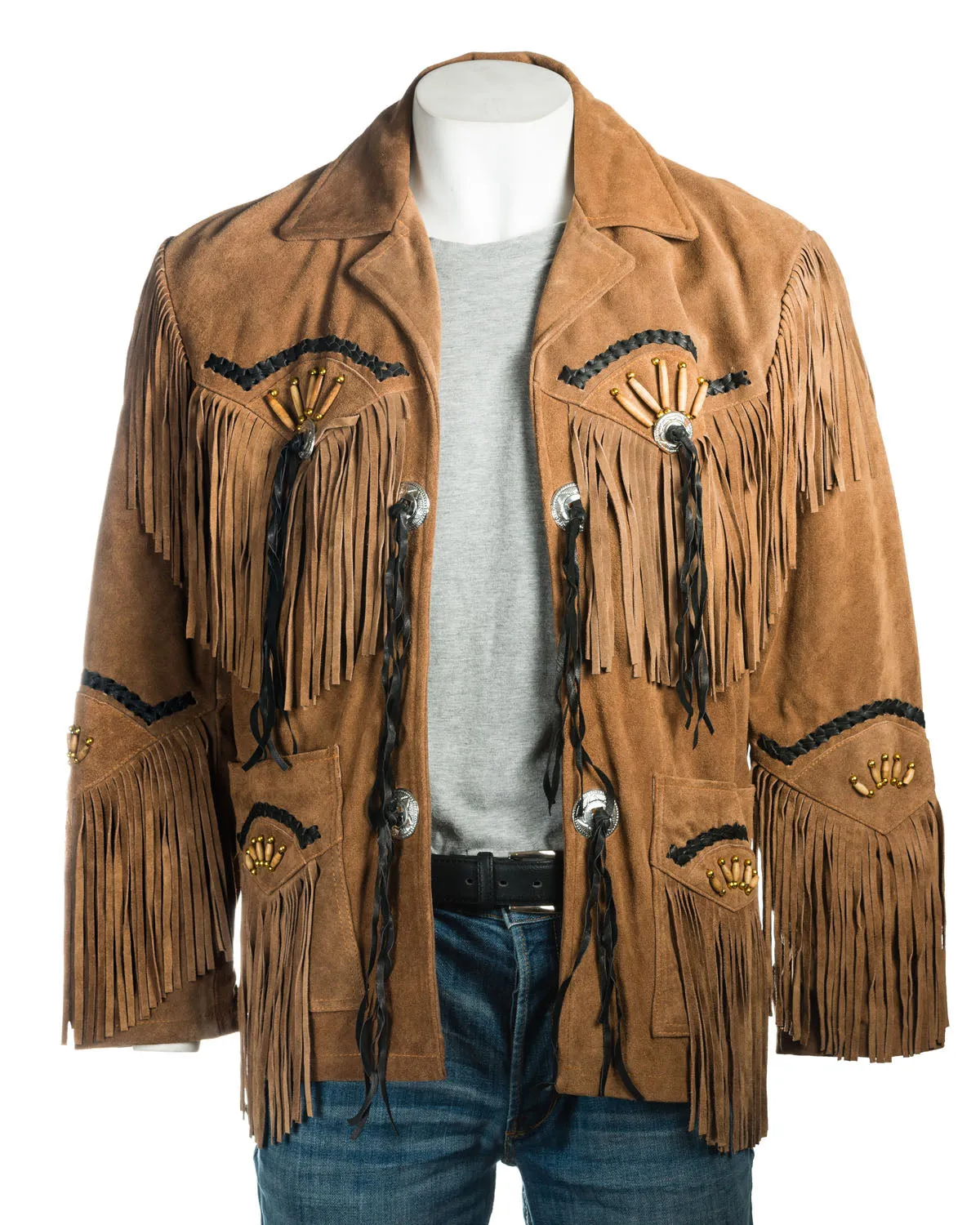 Western Suede Leather Fringe Bone Work Jacket for Men in All Colors MWJ901