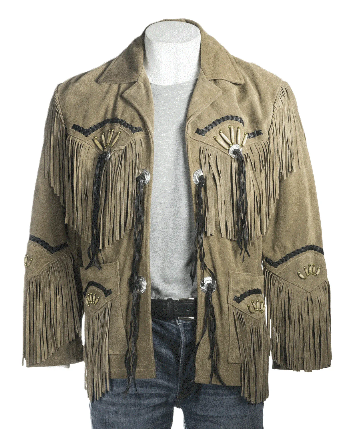 Western Suede Leather Fringe Bone Work Jacket for Men in All Colors MWJ901