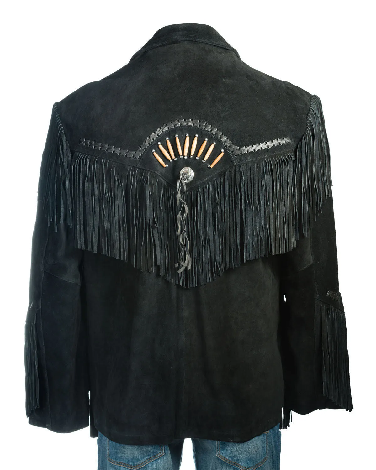 Western Suede Leather Fringe Bone Work Jacket for Men in All Colors MWJ901