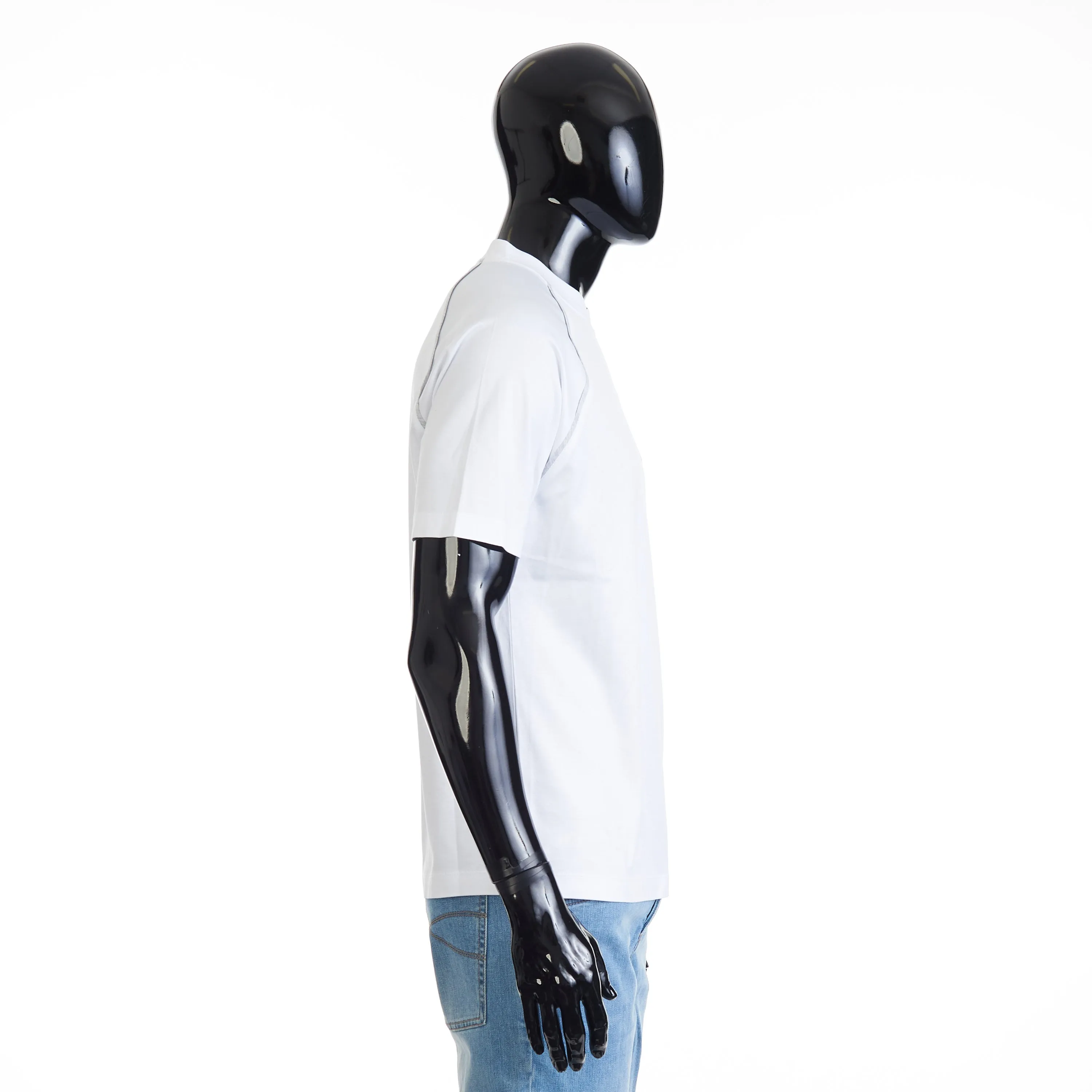 White Cotton T-Shirt - Shortsleeve, Texture Logo