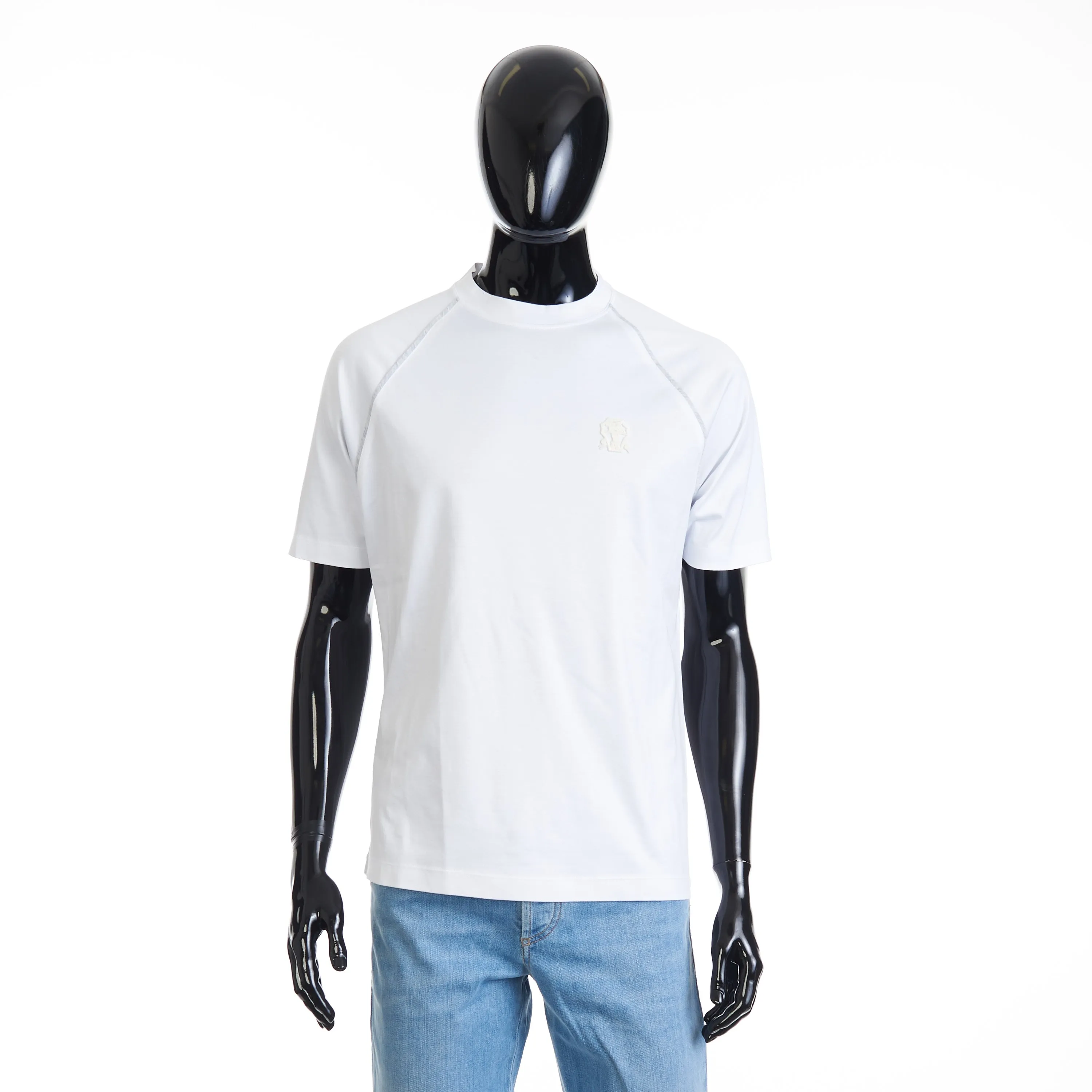 White Cotton T-Shirt - Shortsleeve, Texture Logo