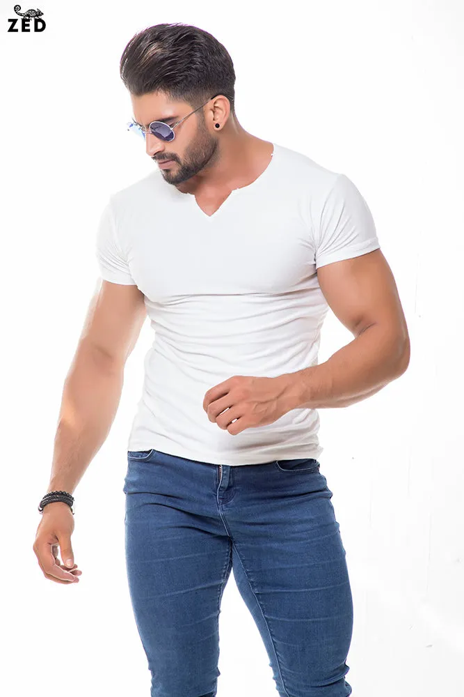 White Notch Neck With Lycra