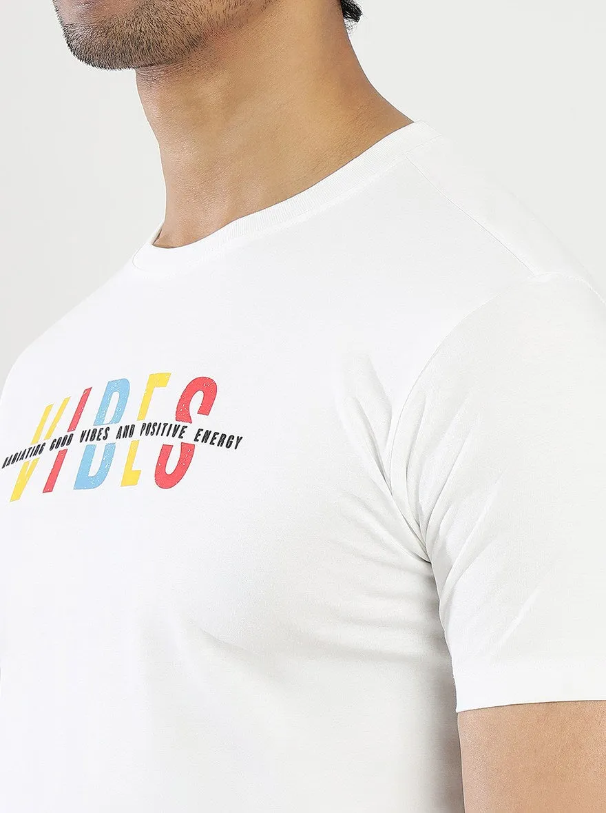 White Printed Slim Fit T-Shirt | Greenfibre