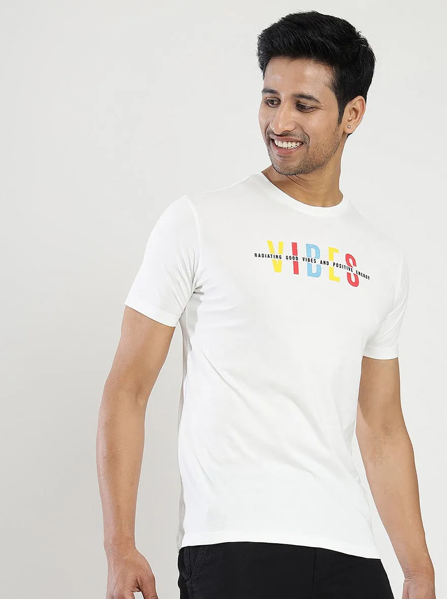 White Printed Slim Fit T-Shirt | Greenfibre