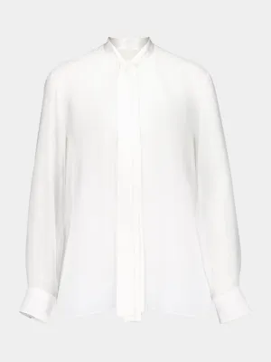 White Silk Chiffon Bow-Tie Shirt