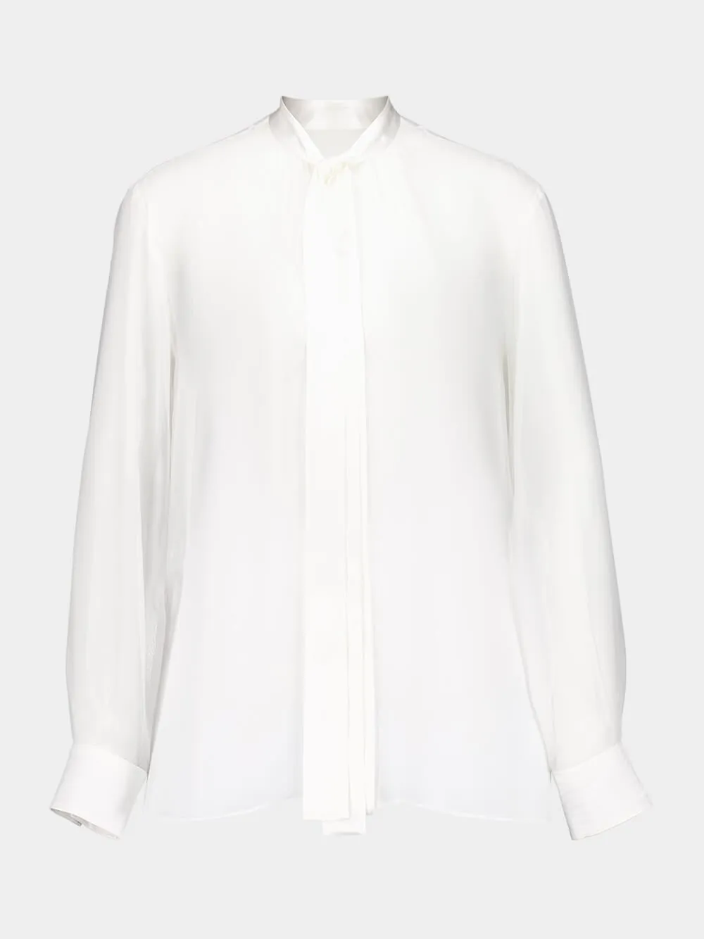 White Silk Chiffon Bow-Tie Shirt