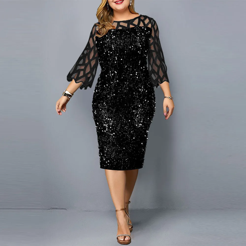 WolffMode Damenkleid mit Lotusblattärmeln und Pailletten