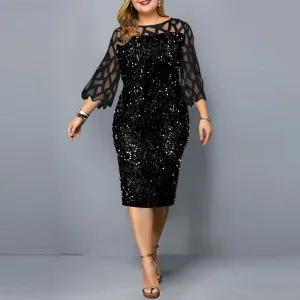 WolffMode Damenkleid mit Lotusblattärmeln und Pailletten