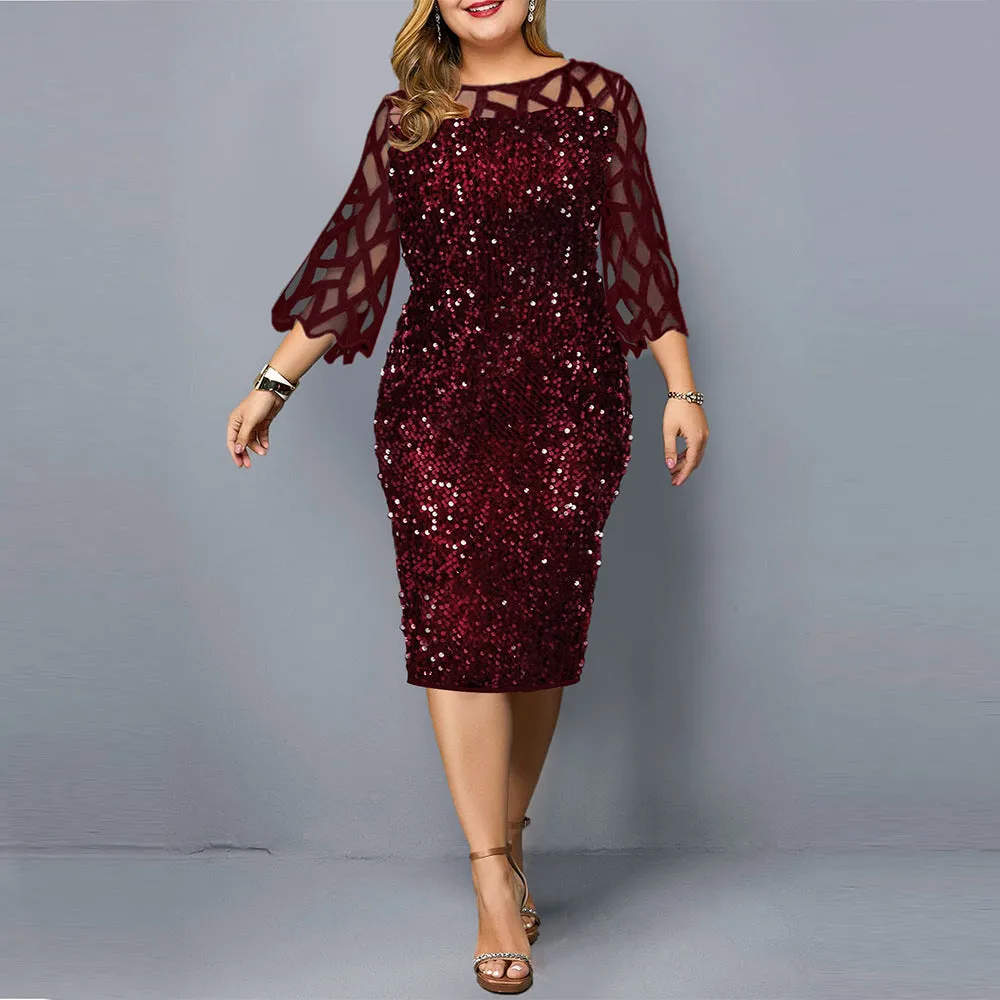 WolffMode Damenkleid mit Lotusblattärmeln und Pailletten