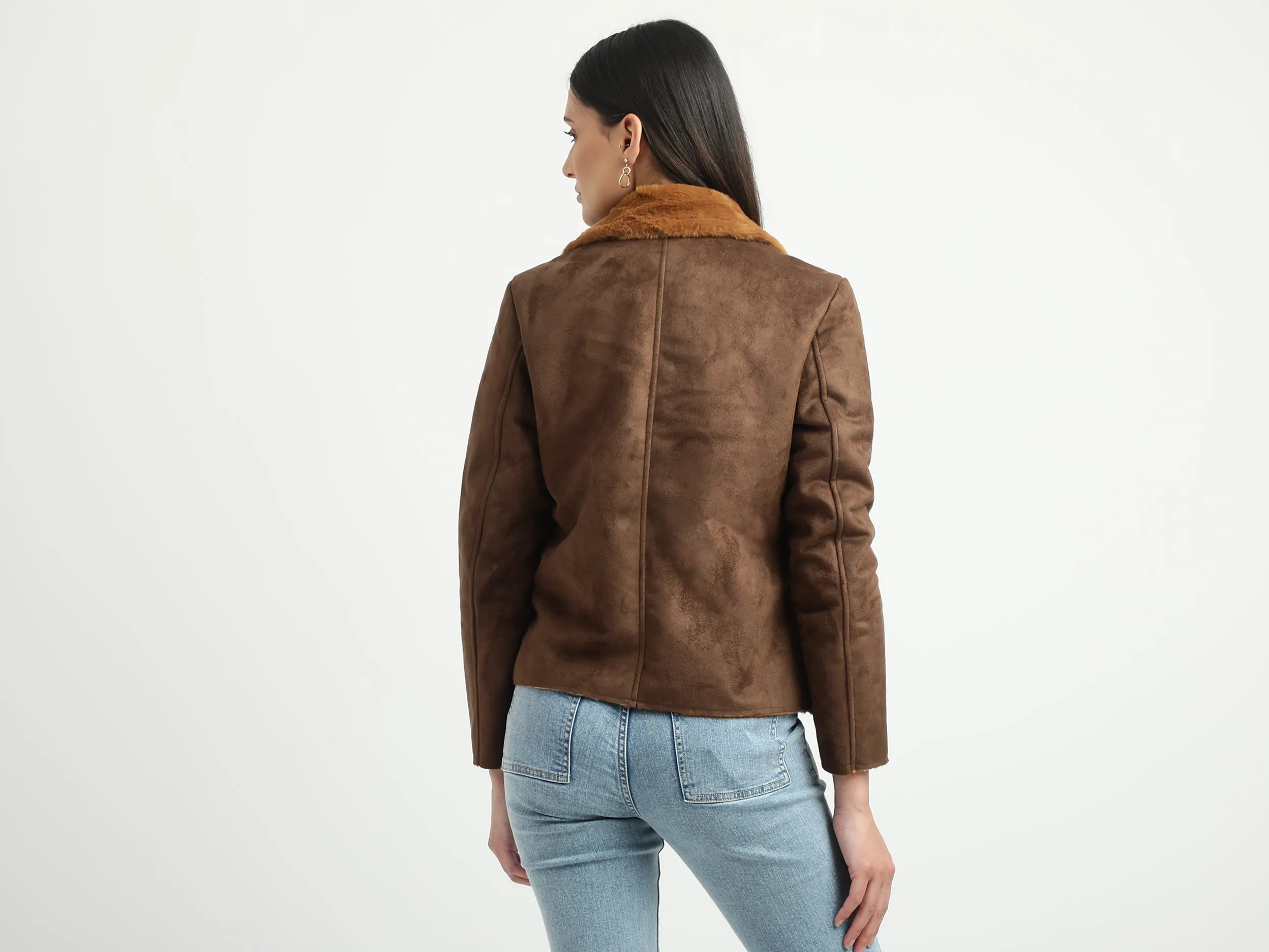 Women Solid Collared Neck Jacket