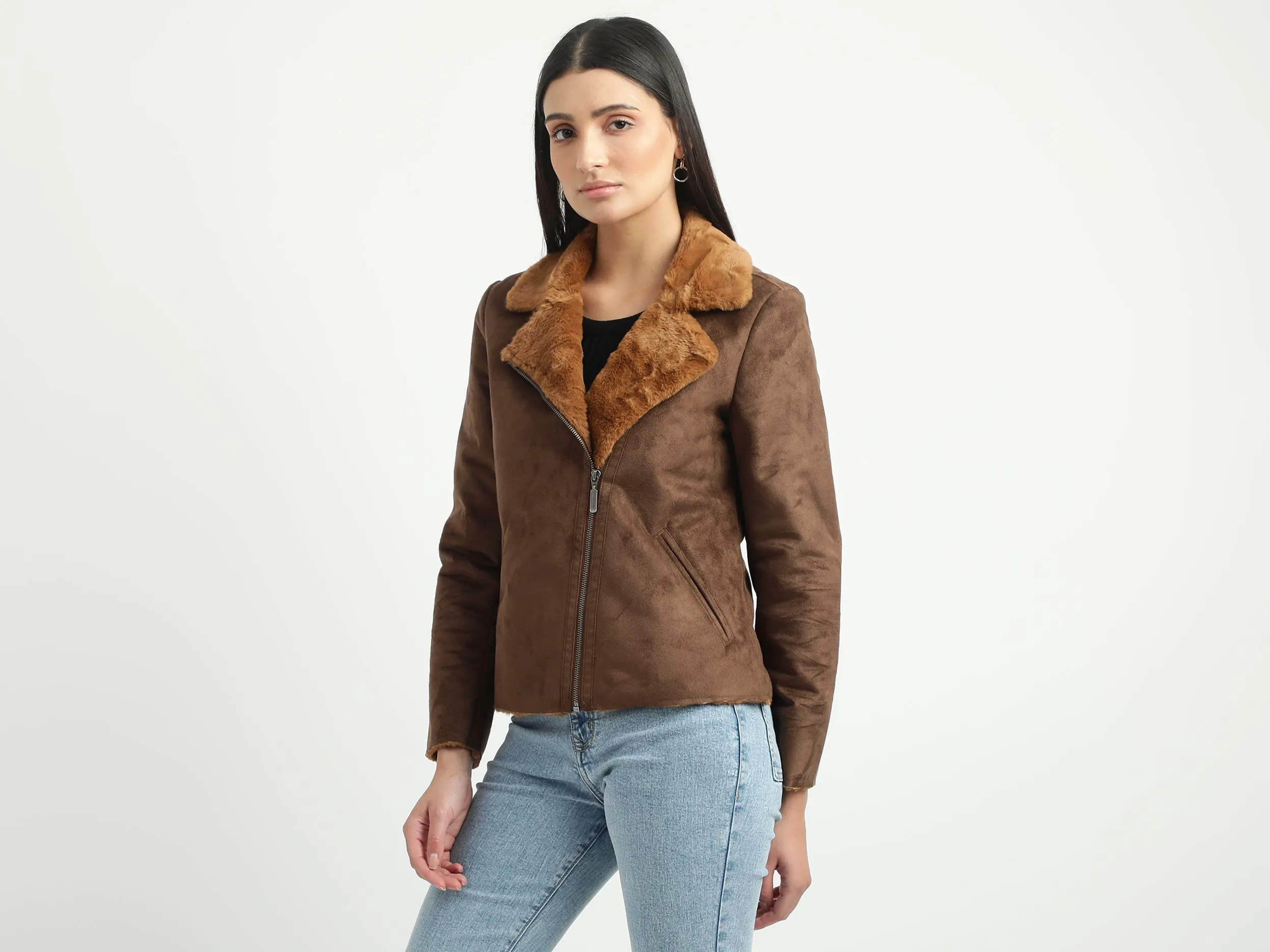 Women Solid Collared Neck Jacket