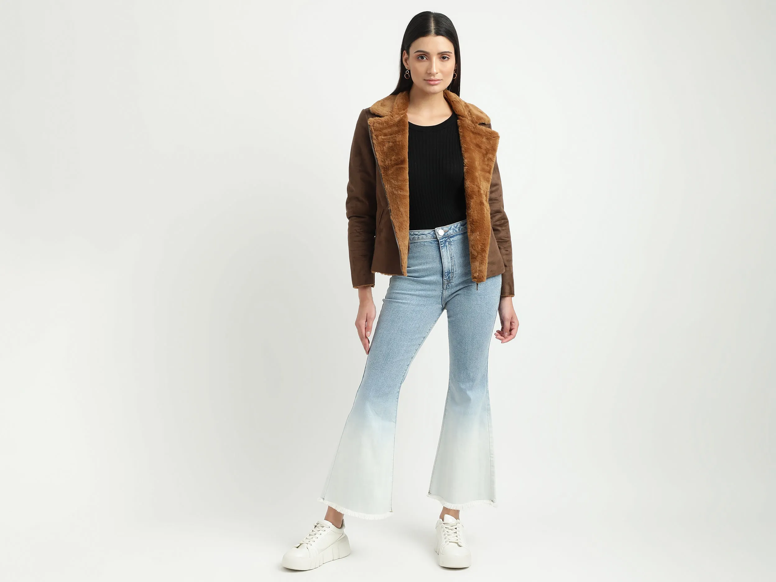 Women Solid Collared Neck Jacket