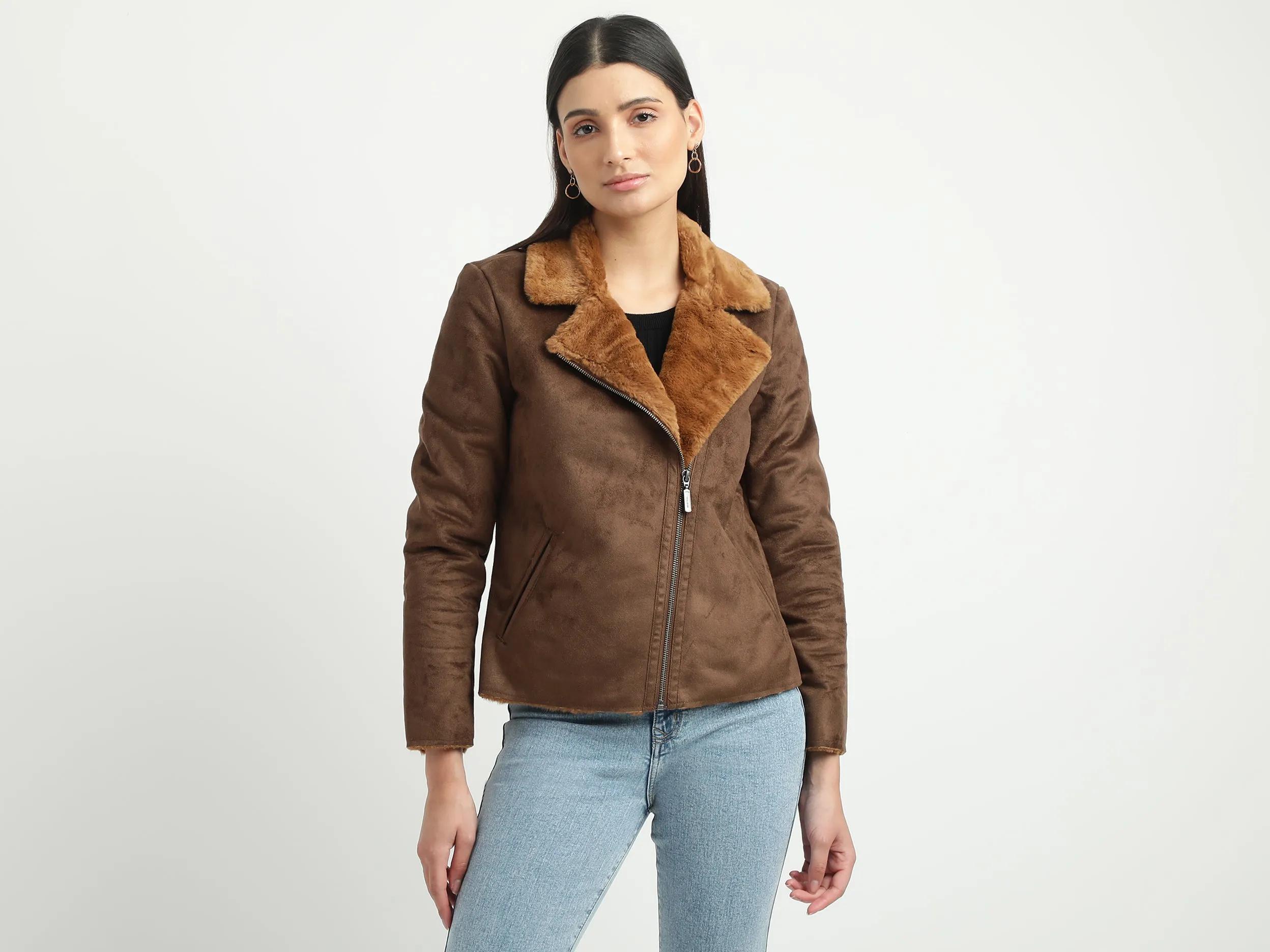 Women Solid Collared Neck Jacket