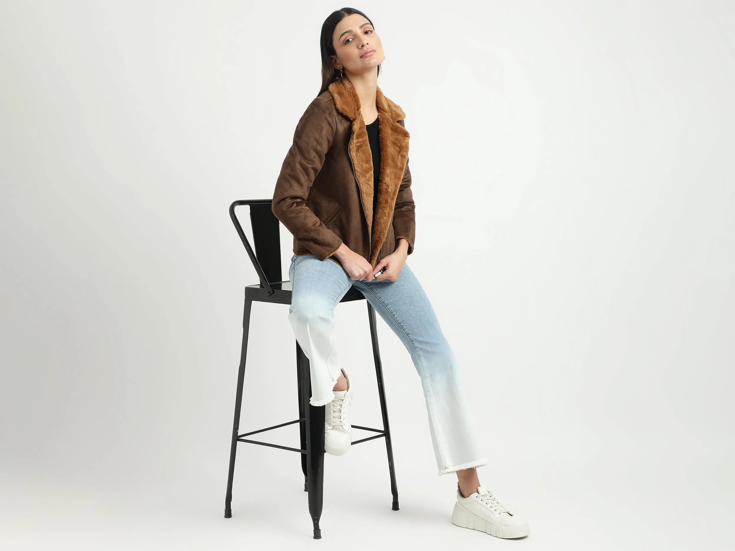 Women Solid Collared Neck Jacket