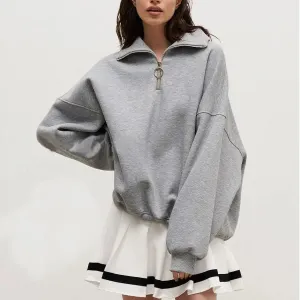 Women's Cotton Blend Oversized Zip-Up Sweatshirt