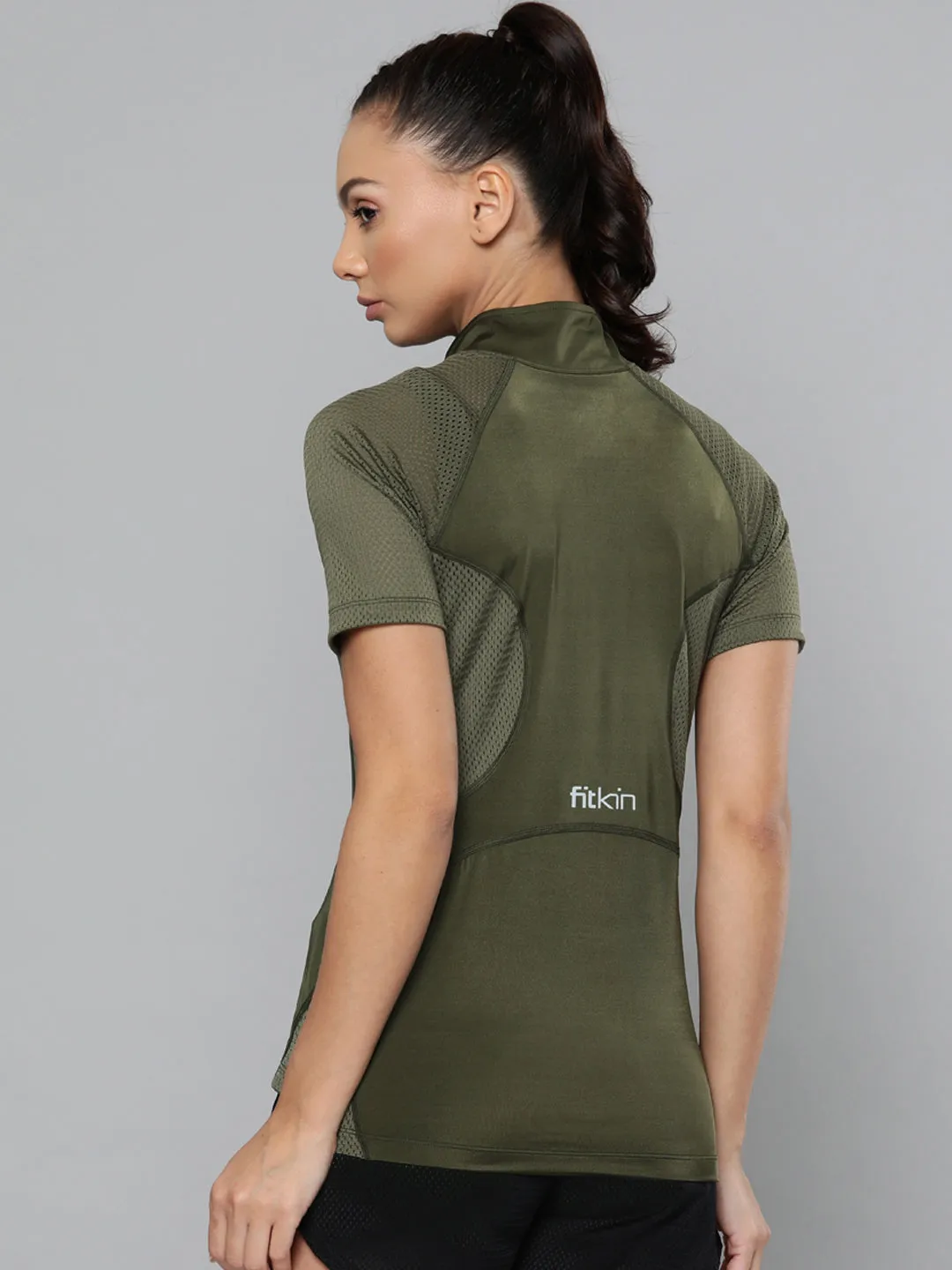 Women's Olive Green Slim Fit Training or Gym T-shirt
