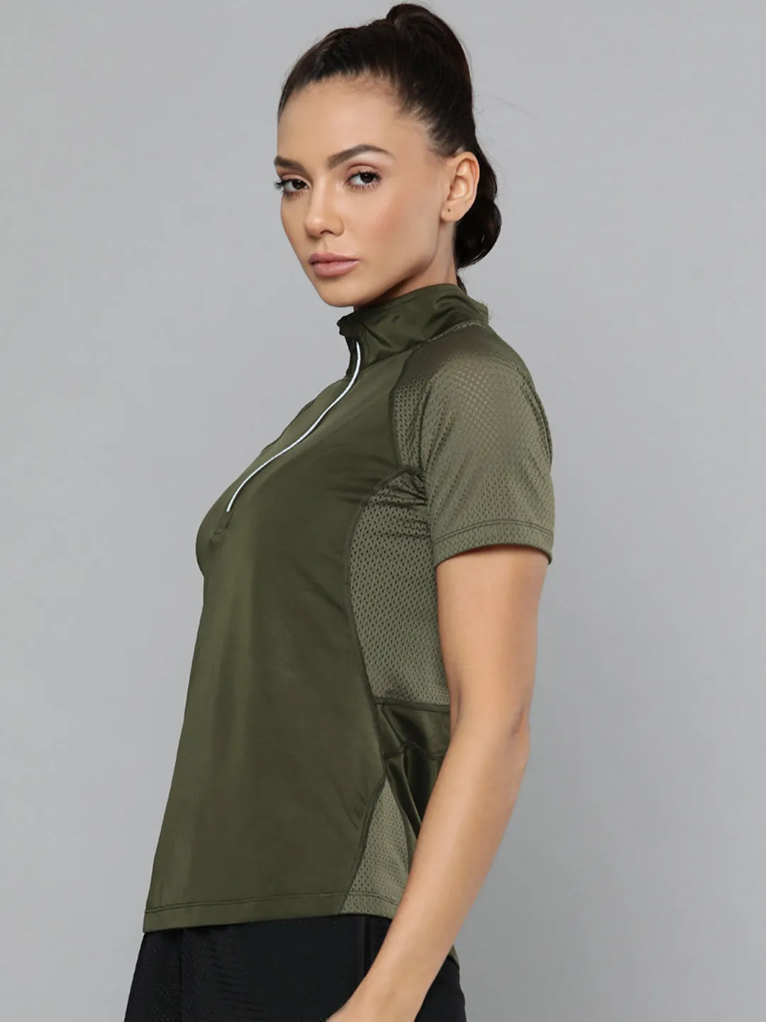 Women's Olive Green Slim Fit Training or Gym T-shirt